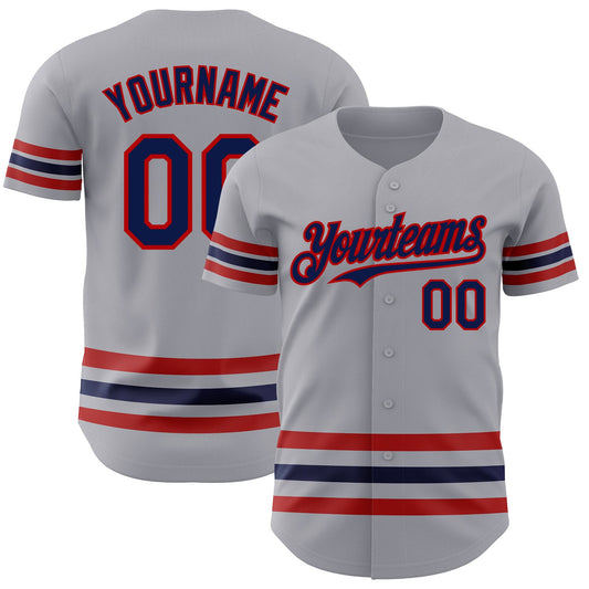 Custom Gray Navy-Red Line Authentic Baseball Jersey - Sky-Custom