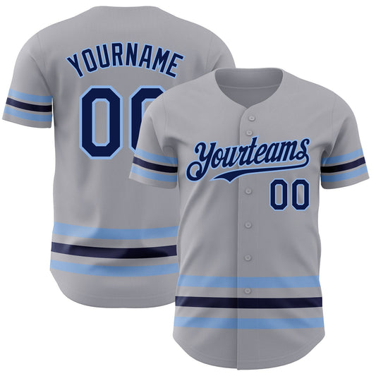 Custom Gray Navy-Light Blue Line Authentic Baseball Jersey - Sky-Custom