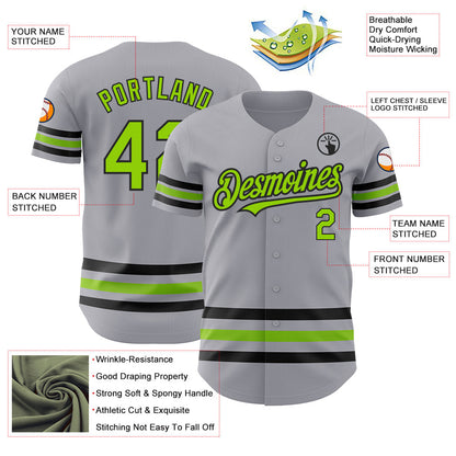 Custom Gray Neon Green-Black Line Authentic Baseball Jersey - Sky-Custom