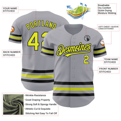 Custom Gray Neon Yellow-Black Line Authentic Baseball Jersey - Sky-Custom