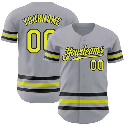 Custom Gray Neon Yellow-Black Line Authentic Baseball Jersey - Sky-Custom