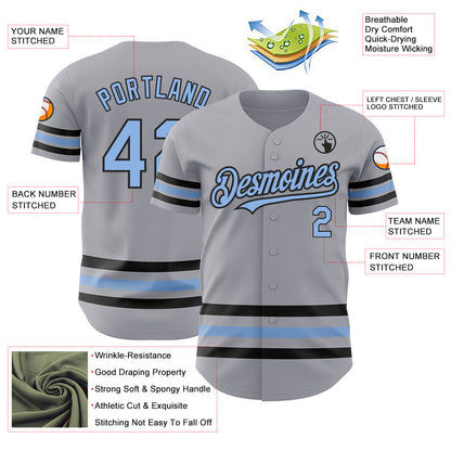Custom Gray Light Blue-Black Line Authentic Baseball Jersey - Sky-Custom