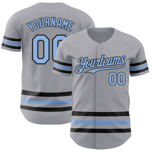 Custom Gray Light Blue-Black Line Authentic Baseball Jersey - Sky-Custom