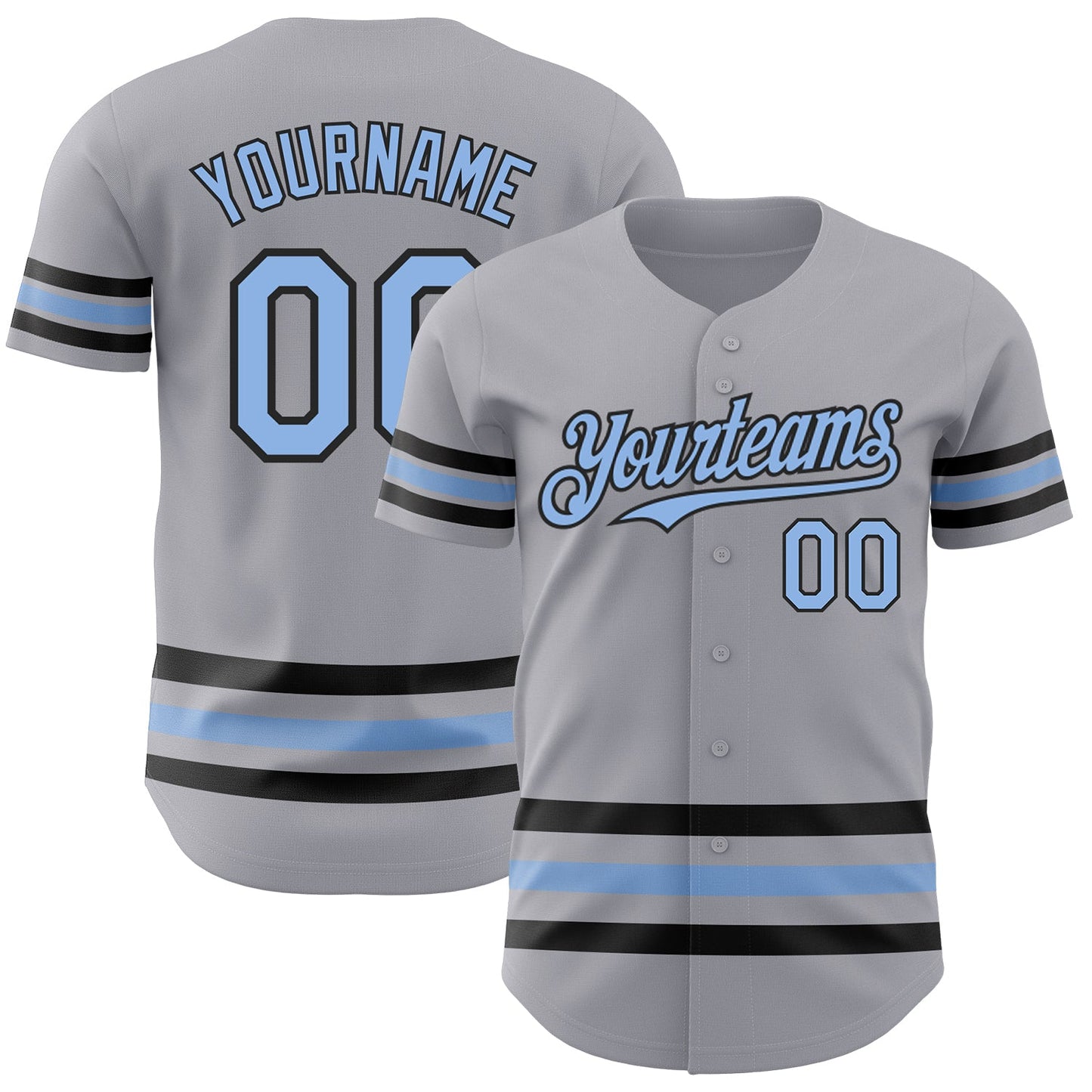 Custom Gray Light Blue-Black Line Authentic Baseball Jersey - Sky-Custom