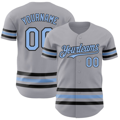 Custom Gray Light Blue-Black Line Authentic Baseball Jersey - Sky-Custom