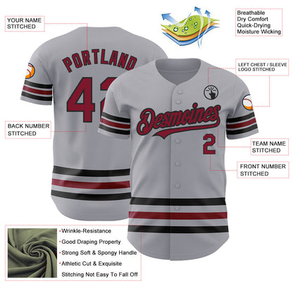 Custom Gray Crimson-Black Line Authentic Baseball Jersey - Sky-Custom