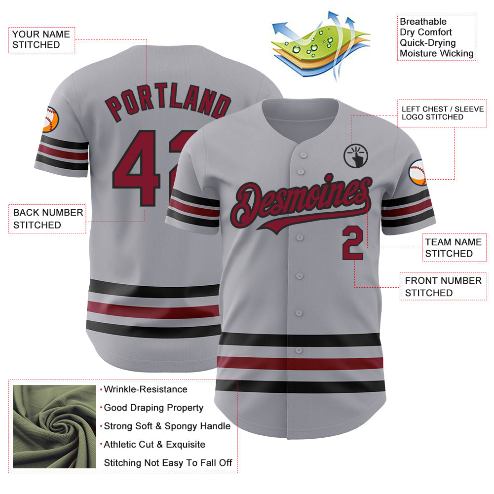 Custom Gray Crimson-Black Line Authentic Baseball Jersey - Sky-Custom