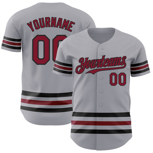 Custom Gray Crimson-Black Line Authentic Baseball Jersey - Sky-Custom