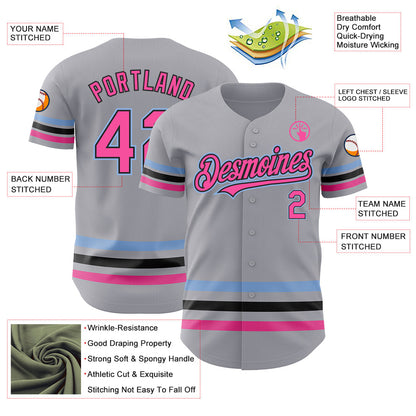 Custom Gray Pink Black-Light Blue Line Authentic Baseball Jersey - Sky-Custom