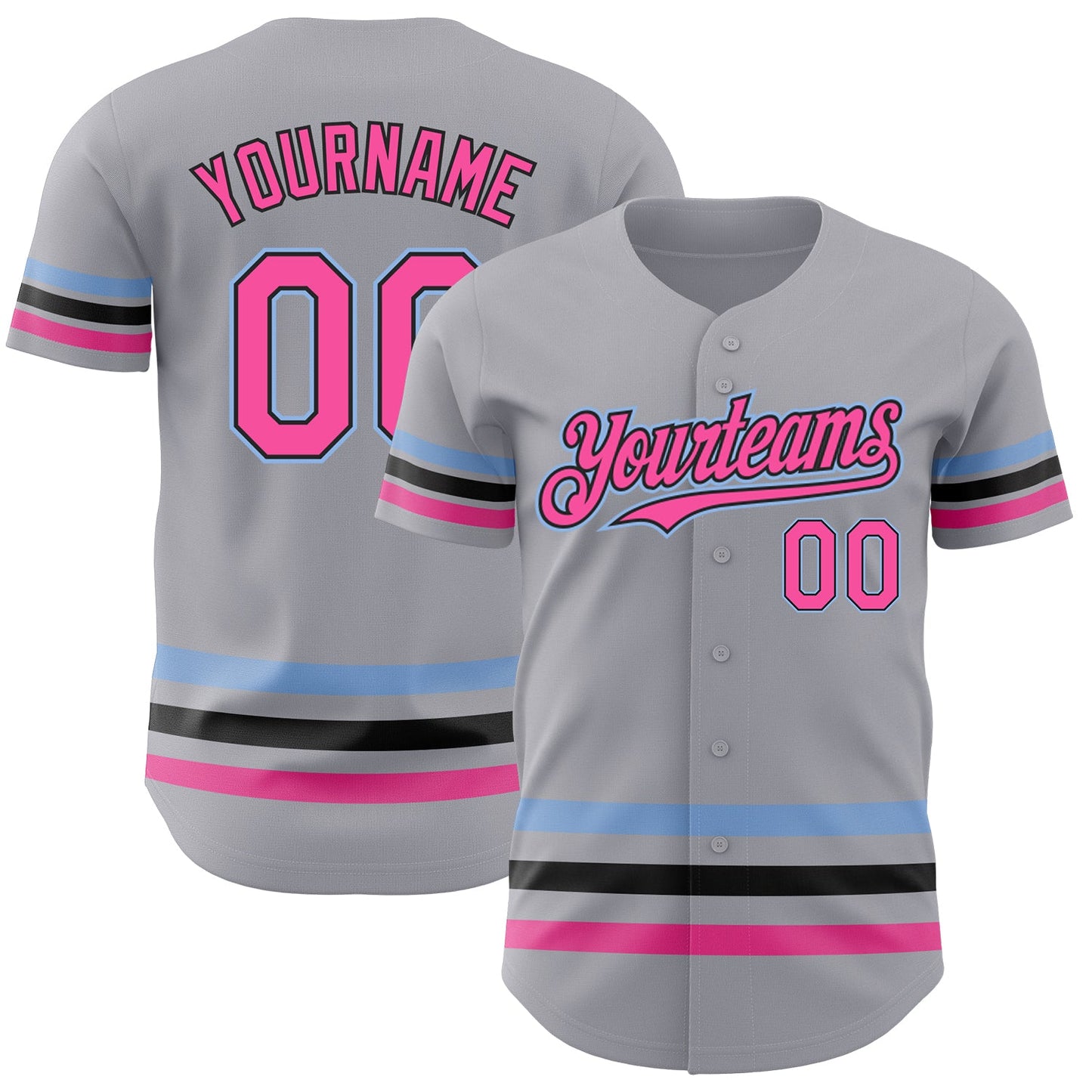 Custom Gray Pink Black-Light Blue Line Authentic Baseball Jersey - Sky-Custom