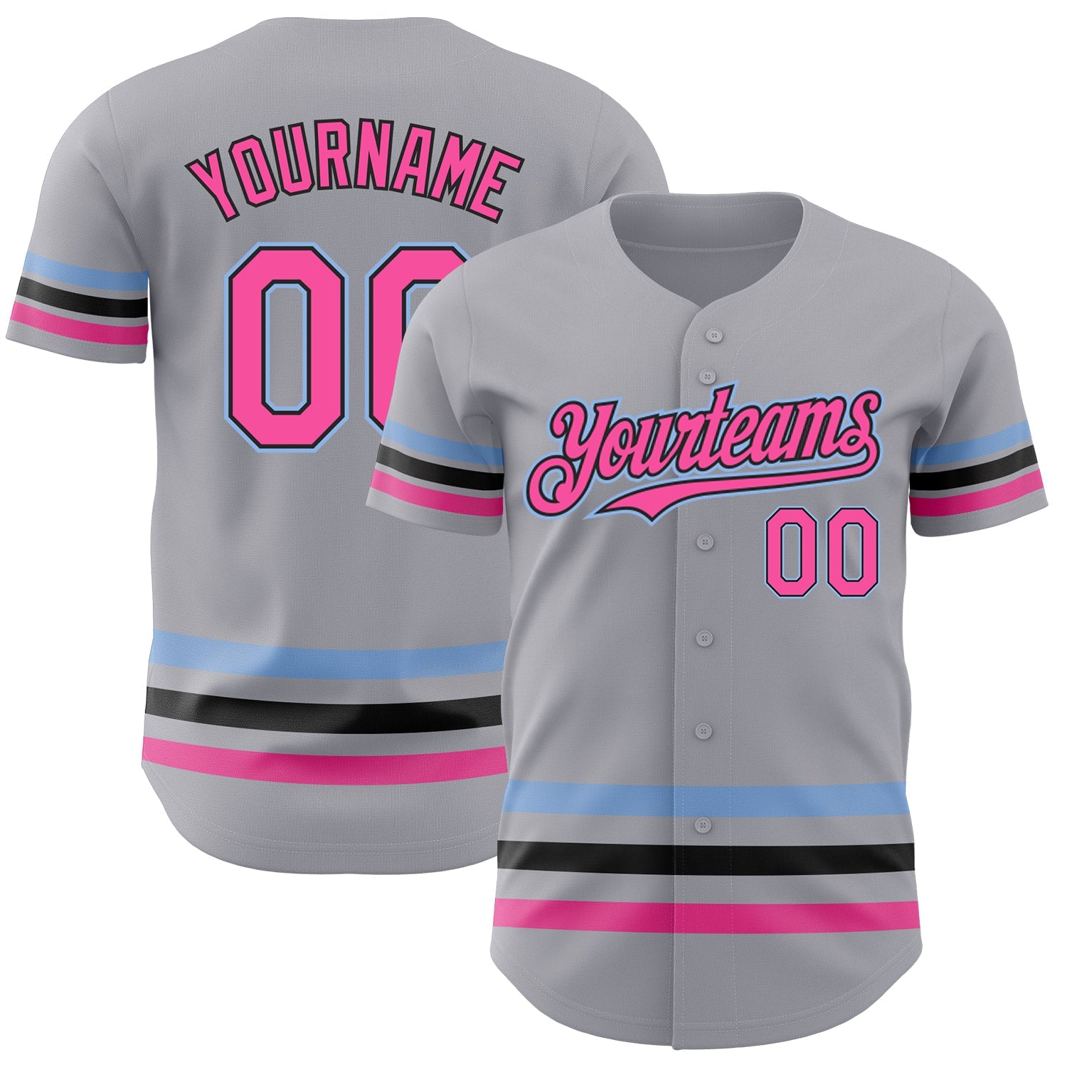 Custom Gray Pink Black-Light Blue Line Authentic Baseball Jersey - Sky-Custom