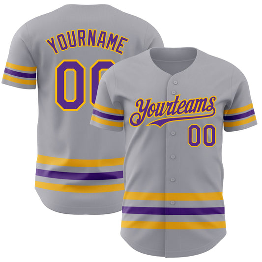 Custom Gray Purple-Gold Line Authentic Baseball Jersey - Sky-Custom