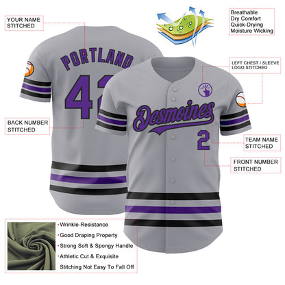 Custom Gray Purple-Black Line Authentic Baseball Jersey - Sky-Custom