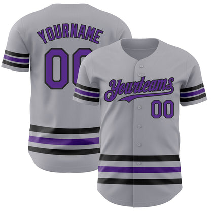 Custom Gray Purple-Black Line Authentic Baseball Jersey - Sky-Custom