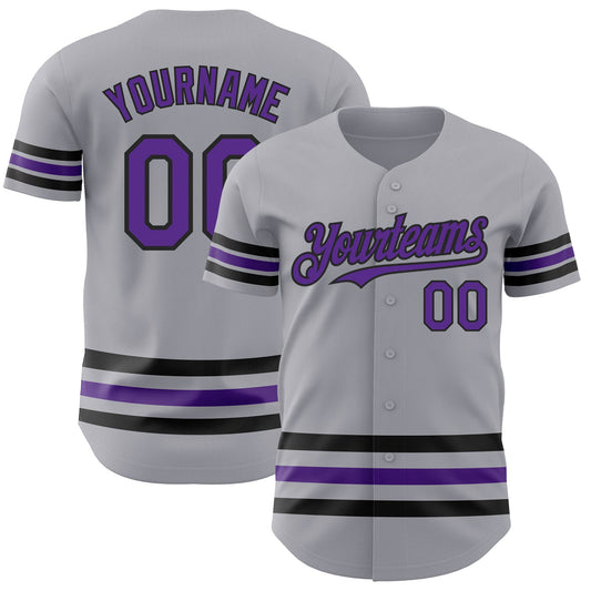 Custom Gray Purple-Black Line Authentic Baseball Jersey - Sky-Custom