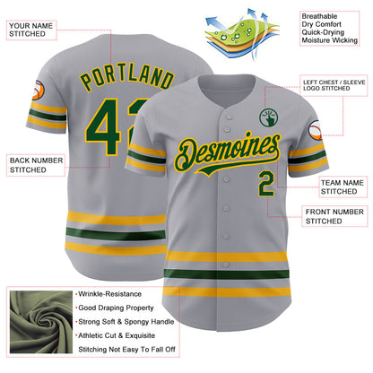 Custom Gray Green-Gold Line Authentic Baseball Jersey - Sky-Custom