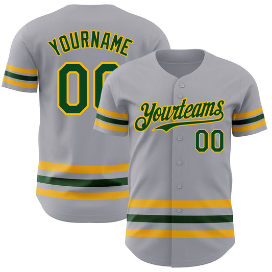 Custom Gray Green-Gold Line Authentic Baseball Jersey - Sky-Custom