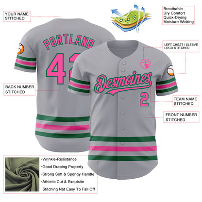 Custom Gray Pink-Kelly Green Line Authentic Baseball Jersey - Sky-Custom
