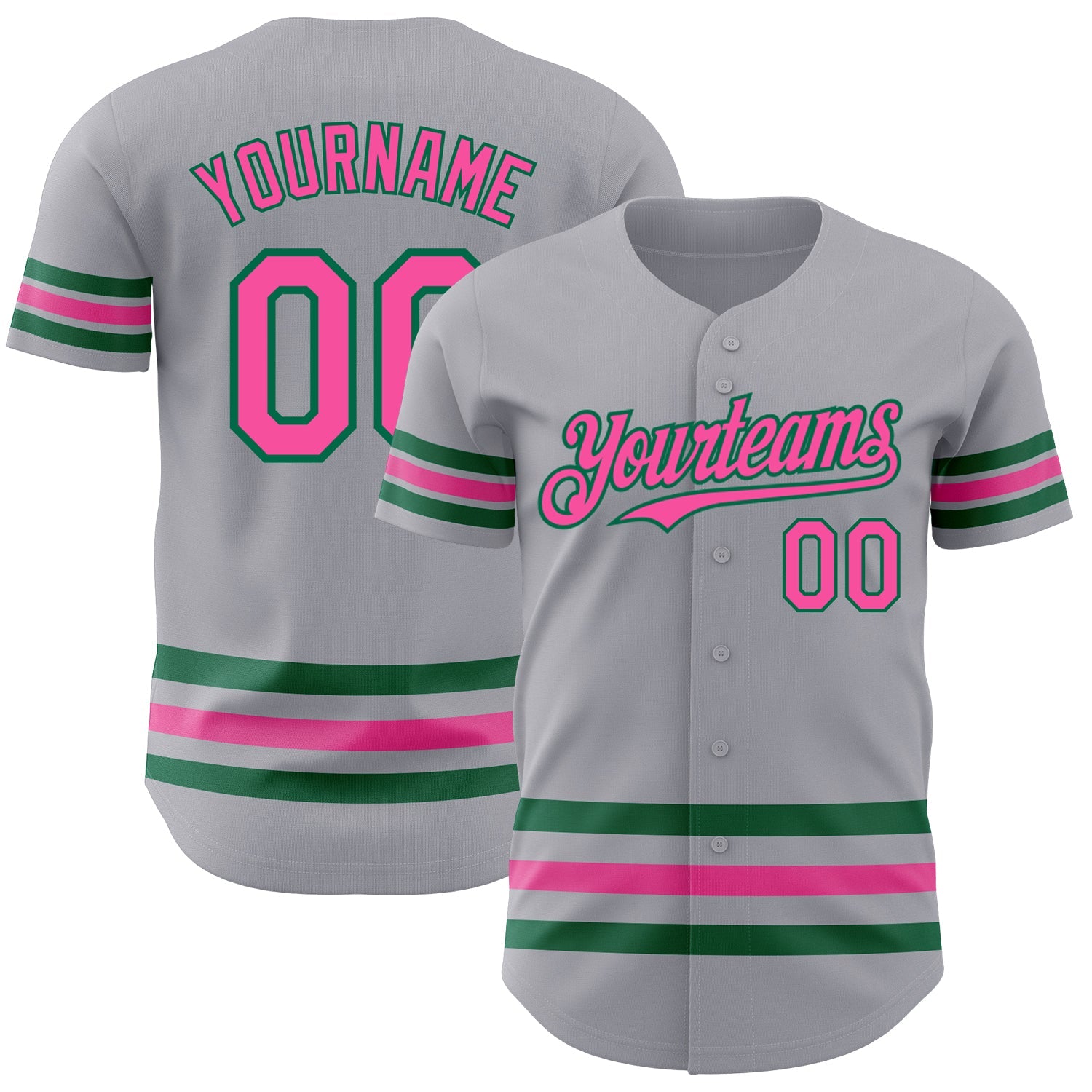 Custom Gray Pink-Kelly Green Line Authentic Baseball Jersey - Sky-Custom