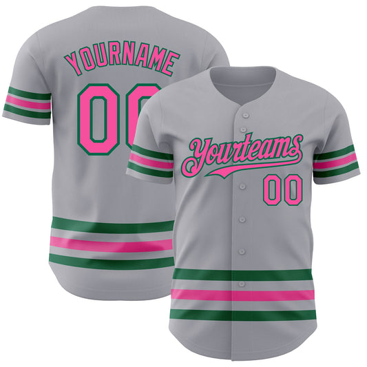 Custom Gray Pink-Kelly Green Line Authentic Baseball Jersey - Sky-Custom
