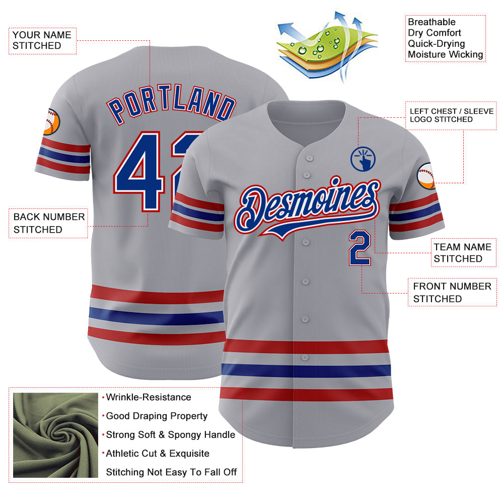 Custom Gray Royal-Red Line Authentic Baseball Jersey - Sky-Custom