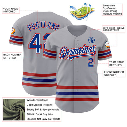 Custom Gray Royal-Red Line Authentic Baseball Jersey - Sky-Custom