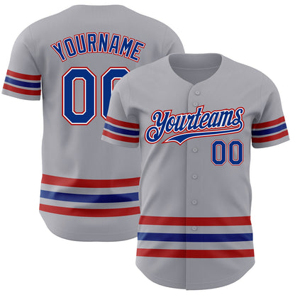 Custom Gray Royal-Red Line Authentic Baseball Jersey - Sky-Custom