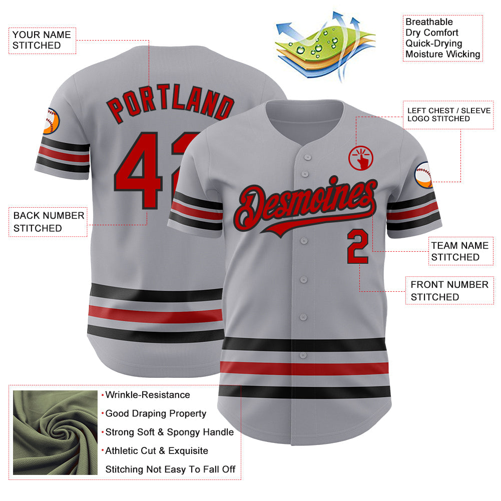 Custom Gray Red-Black Line Authentic Baseball Jersey - Sky-Custom