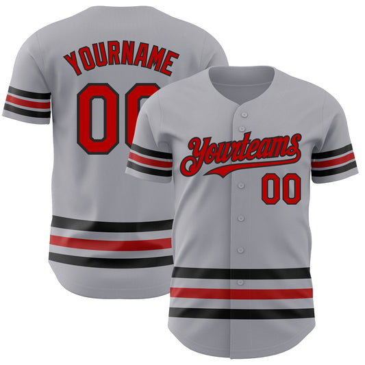 Custom Gray Red-Black Line Authentic Baseball Jersey - Sky-Custom