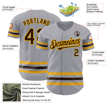 Custom Gray Brown-Gold Line Authentic Baseball Jersey - Sky-Custom