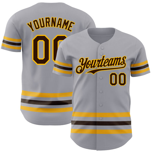 Custom Gray Brown-Gold Line Authentic Baseball Jersey - Sky-Custom