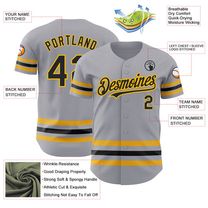 Custom Gray Black-Gold Line Authentic Baseball Jersey - Sky-Custom