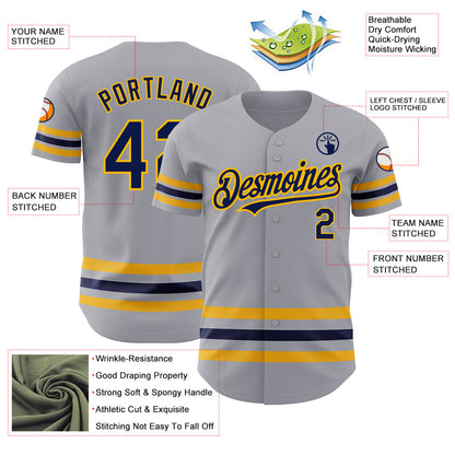 Custom Gray Navy-Gold Line Authentic Baseball Jersey - Sky-Custom