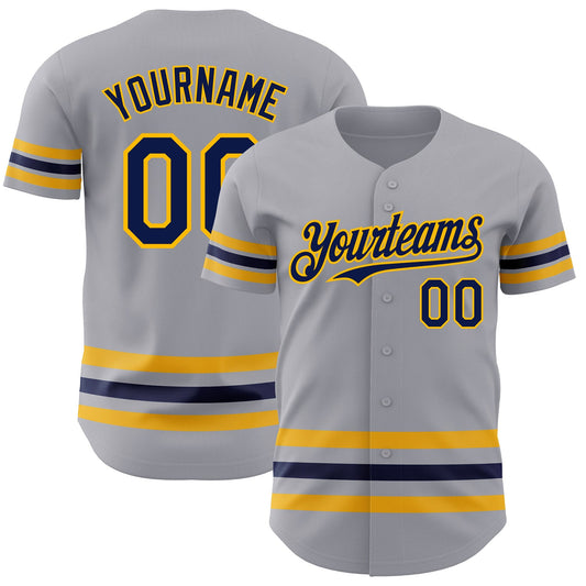 Custom Gray Navy-Gold Line Authentic Baseball Jersey - Sky-Custom