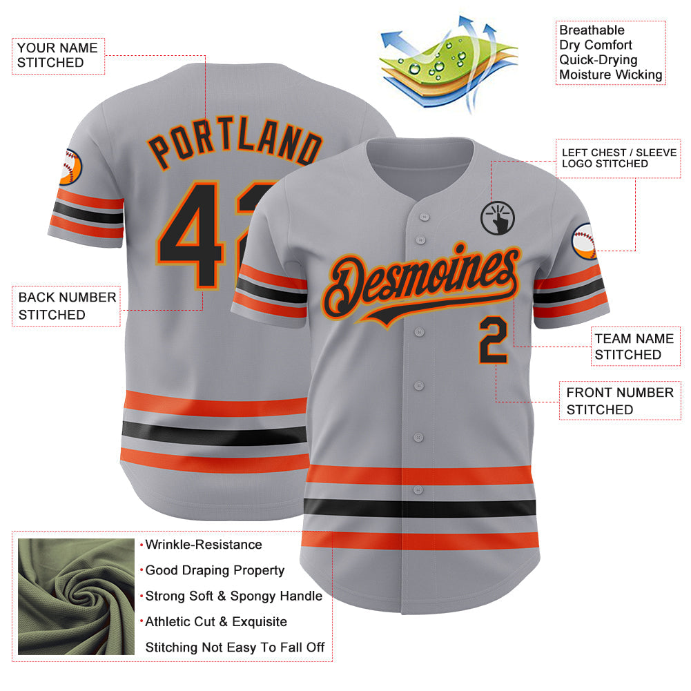 Custom Gray Black Orange-Old Gold Line Authentic Baseball Jersey - Sky-Custom