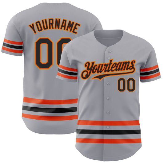 Custom Gray Black Orange-Old Gold Line Authentic Baseball Jersey - Sky-Custom