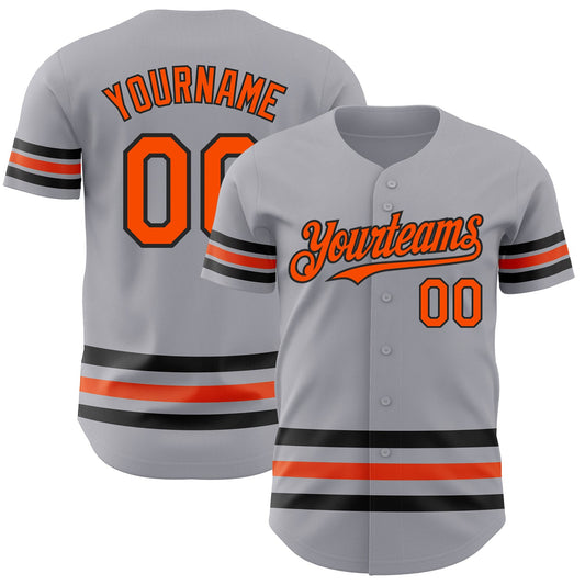 Custom Gray Orange-Black Line Authentic Baseball Jersey - Sky-Custom