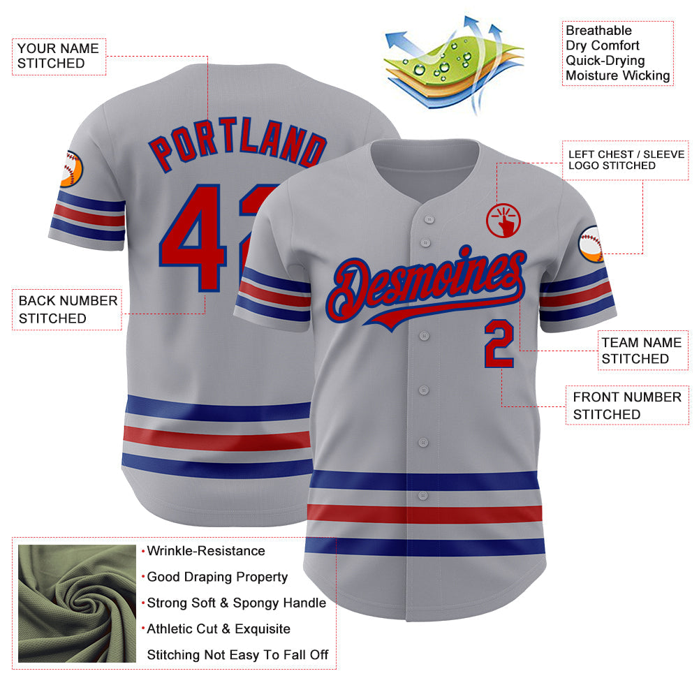 Custom Gray Red-Royal Line Authentic Baseball Jersey - Sky-Custom