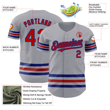Custom Gray Red-Royal Line Authentic Baseball Jersey - Sky-Custom