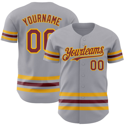 Custom Gray Burgundy-Gold Line Authentic Baseball Jersey - Sky-Custom