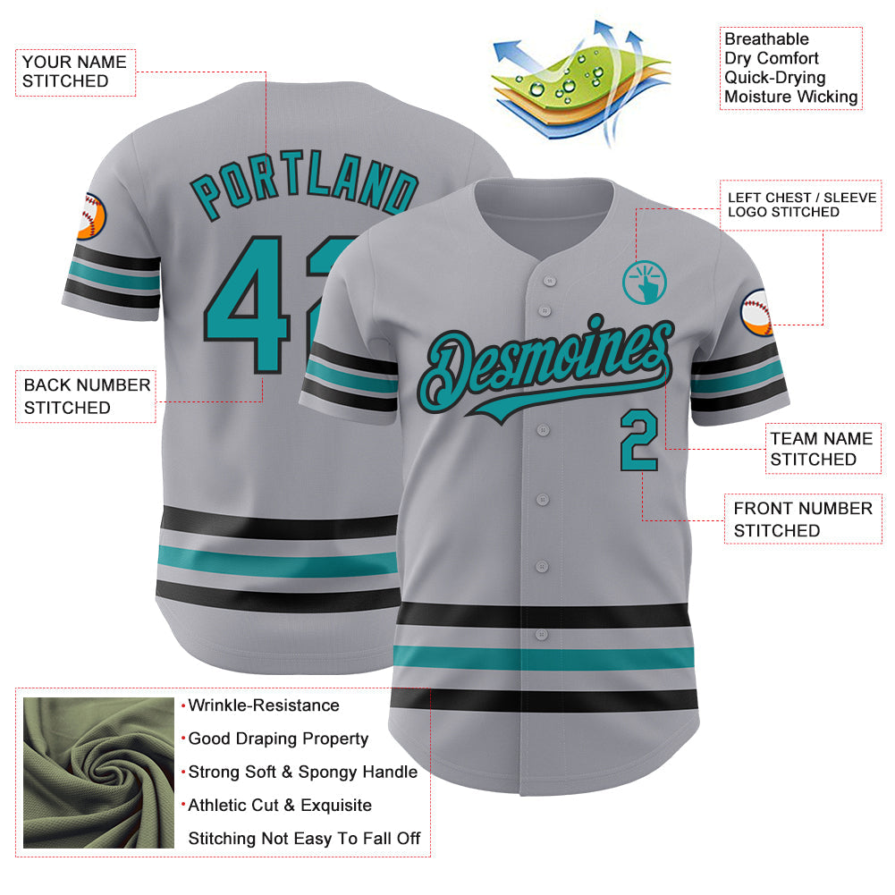 Custom Gray Teal-Black Line Authentic Baseball Jersey - Sky-Custom