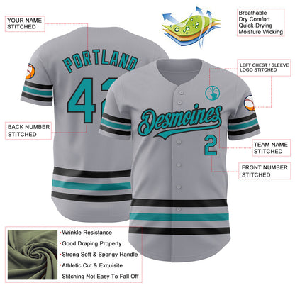 Custom Gray Teal-Black Line Authentic Baseball Jersey - Sky-Custom