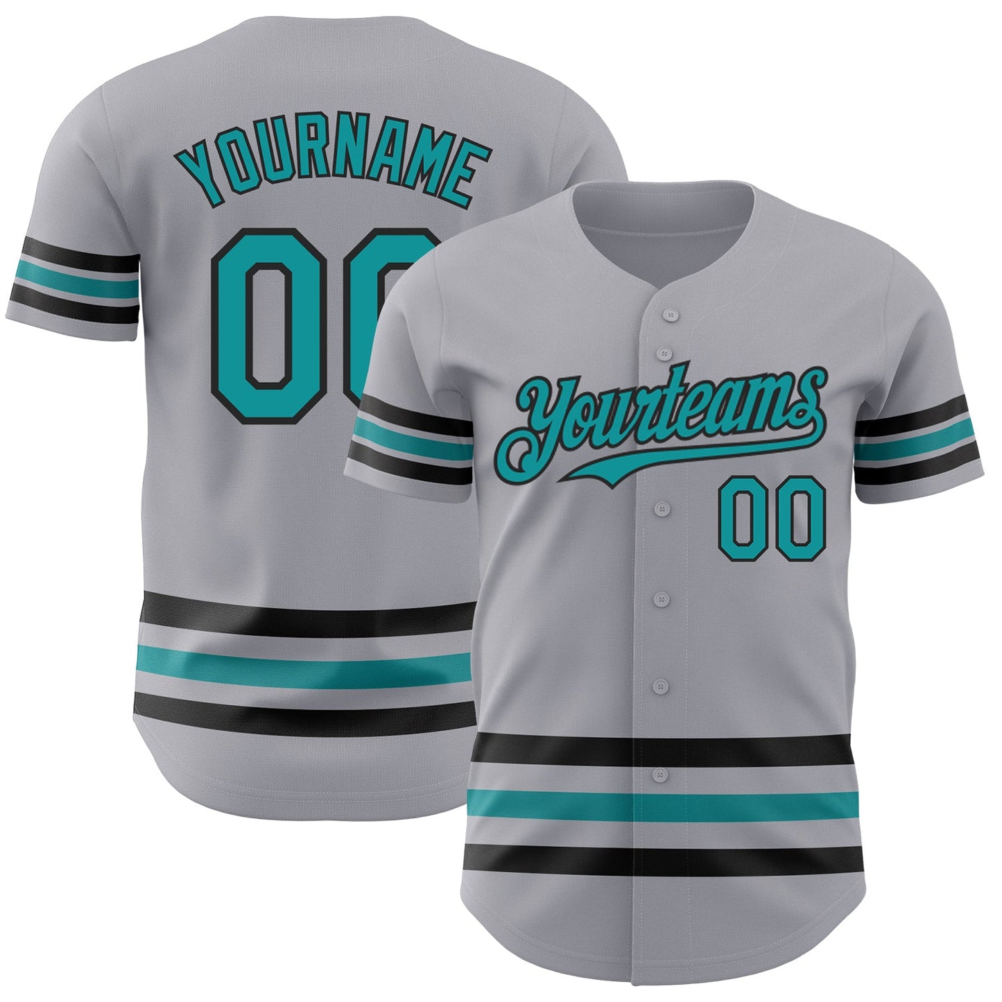Custom Gray Teal-Black Line Authentic Baseball Jersey - Sky-Custom