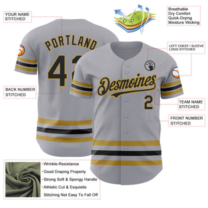 Custom Gray Black-Old Gold Line Authentic Baseball Jersey - Sky-Custom