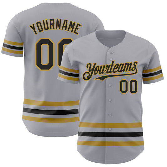 Custom Gray Black-Old Gold Line Authentic Baseball Jersey - Sky-Custom