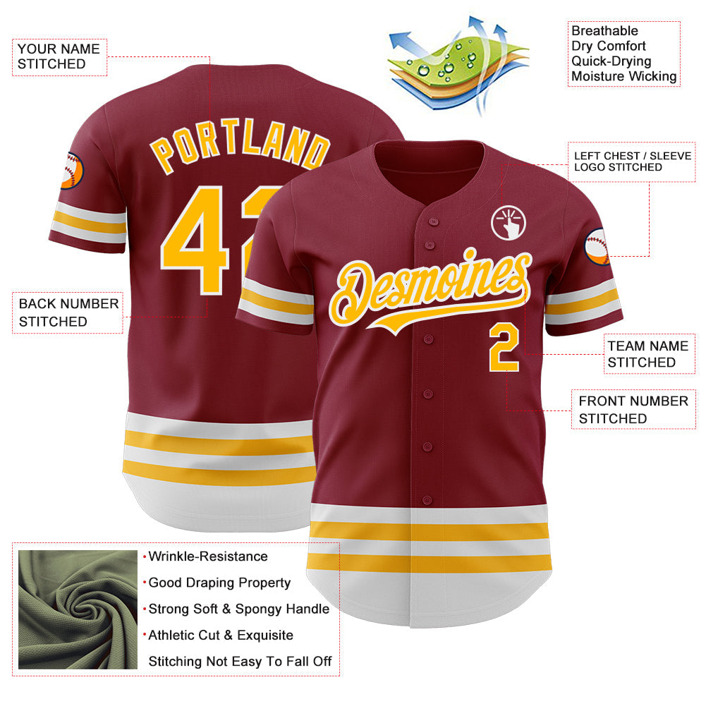Custom Crimson Gold-White Line Authentic Baseball Jersey - Sky-Custom