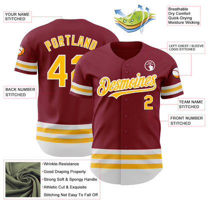 Custom Crimson Gold-White Line Authentic Baseball Jersey - Sky-Custom