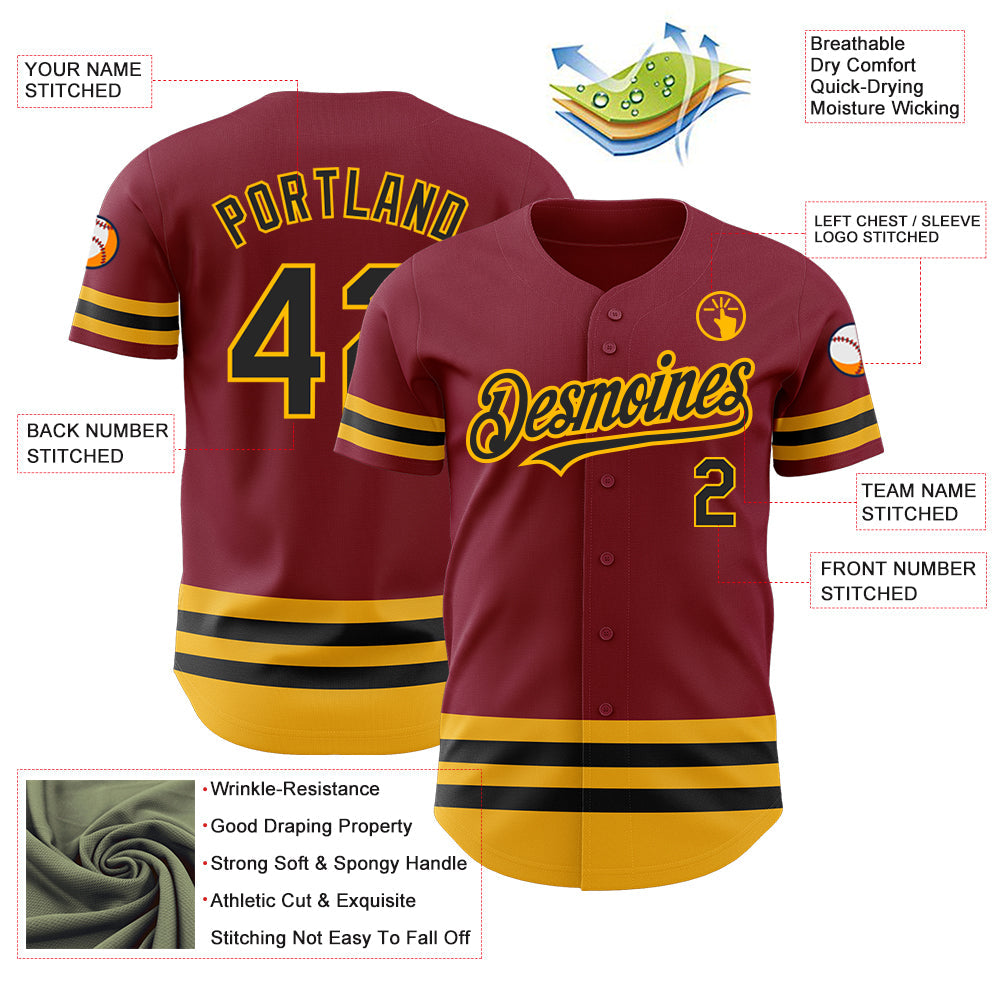 Custom Crimson Black-Gold Line Authentic Baseball Jersey - Sky-Custom
