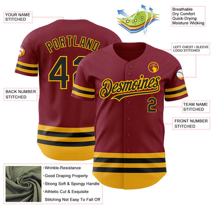 Custom Crimson Black-Gold Line Authentic Baseball Jersey - Sky-Custom