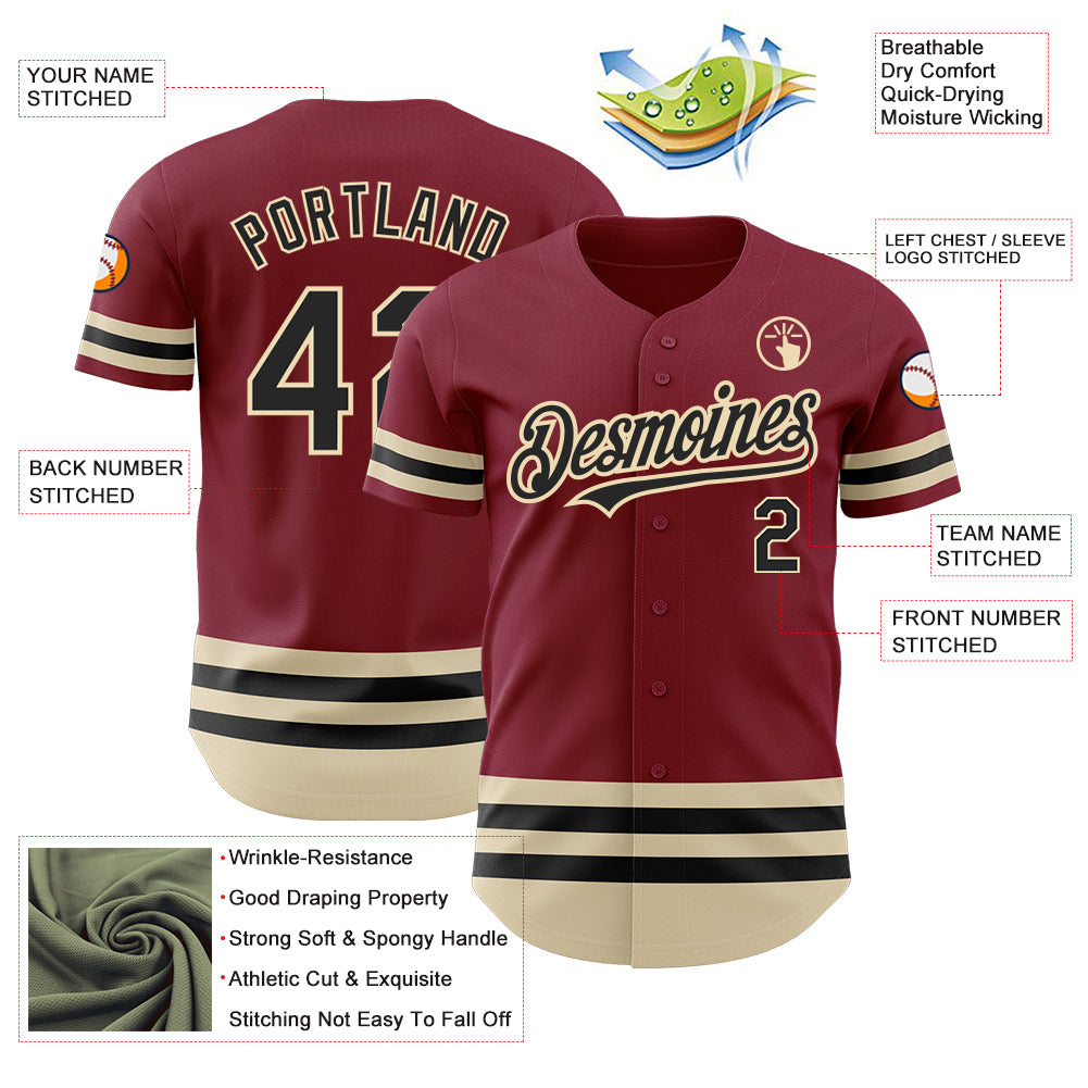 Custom Crimson Black-Cream Line Authentic Baseball Jersey - Sky-Custom